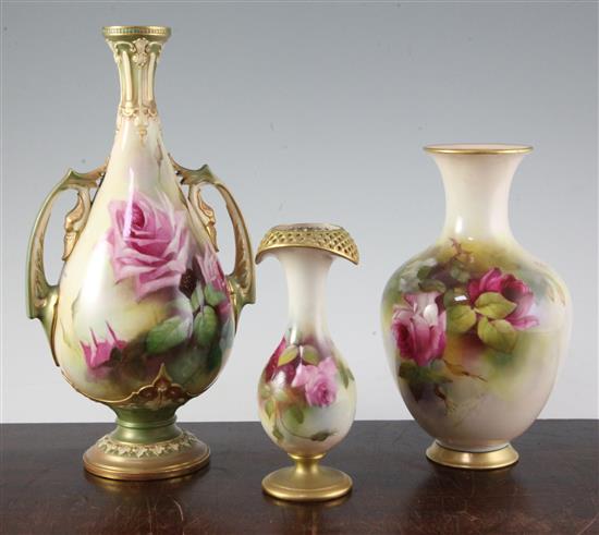 Three assorted Royal Worcester vases, largest 10.5in.